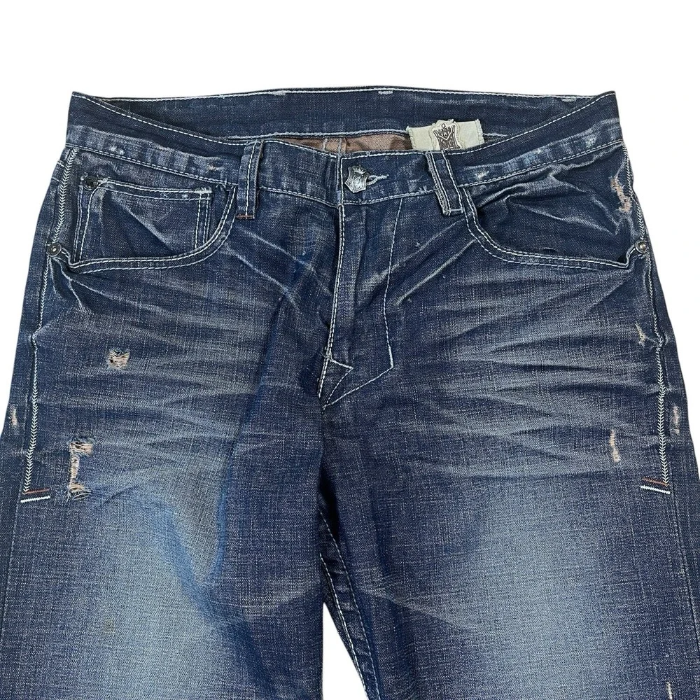 Vintage Monarchy Jeans‎ Mens 36x37 Medium Wash Distressed Denim Whisker Fade Y2K